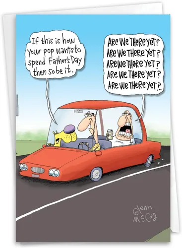 NobleWorks - 1 tarjeta divertida del día del padre con sobre, tarjeta de felicitación de humor para papá, padrastros - Are We There Yet 5312