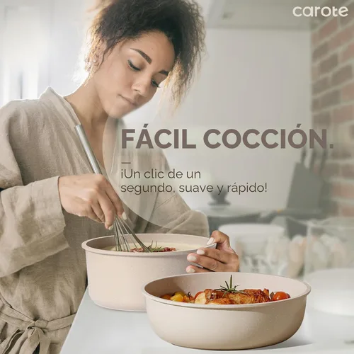 Miniatura 9 de CAROTE Juego de 19 piezas de ollas y sartenes antiadherentes, juego de utensilios de cocina con mango desmontable, juegos de cocina de inducción