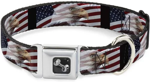 Bandera de Estados Unidos diseño de estrellas y rayas Eagle Diversión Animal Cinturón de Seguridad Pet Collar, Multicolor