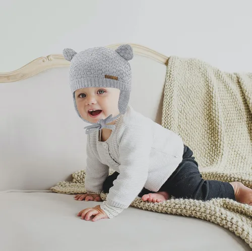 Miniatura 6 de Bestjybt Gorro de bebé, lindo oso con orejeras y forro polar, gorro cálido para otoño e invierno