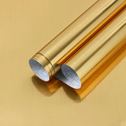 Timeet Papel Tapiz Autoadhesivo Dorado 17.7" X 78.7" Papel de Contacto Dorado Metálico con Aspecto de Metal Autoadhesivo Despegar y Pegar Papel