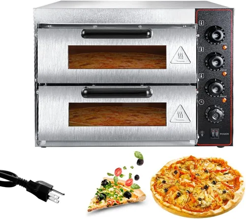 Shikha Horno de pizza comercial de 16 pulgadas, doble cubierta, 3000 W, 110 V, horno eléctrico multiusos, tostadora para hornear, asador, capacidad