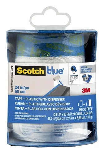 Miniatura 9 de ScotchBlue Cinta de Pintor de Plástico Pre, 48 pulgadas x 30 yardas, cinta y película de enmascarado combinadas en un producto, adherencia estática