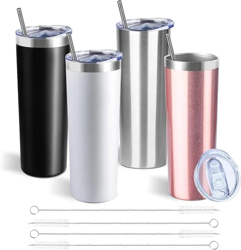 Miniatura 10 de Vaso delgado de 20 onzas con tapa y pajita, vaso de acero inoxidable aislado al vacío, taza de café de doble pared a prueba de fugas, vaso térmico