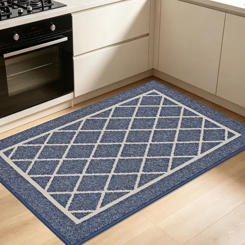 Miniatura 7 de BEQHAUSE Alfombras de Cocina Antideslizantes Tapetes de Cocina para Piso Lavables a Máquina Absorbentes Alfombra de Cocina con Respaldo Azul