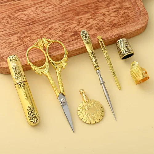 Miniatura 4 de Juego de tijeras de bordado vintage, herramientas de costura de acero inoxidable de estilo europeo para costura, manualidades, trabajos de arte, Oro