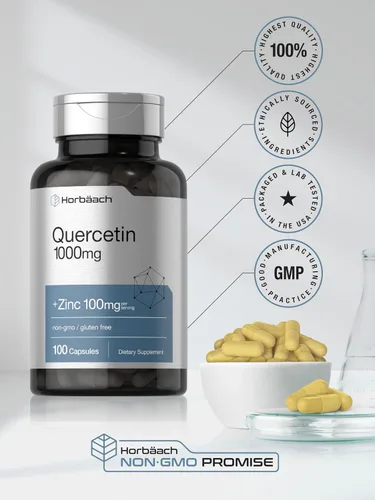 Miniatura 6 de Horbäach Quercetina 1000mg 100 Cápsulas con 100 mg de Zinc Fórmula de alta potencia Suplemento sin OMG, sin gluten