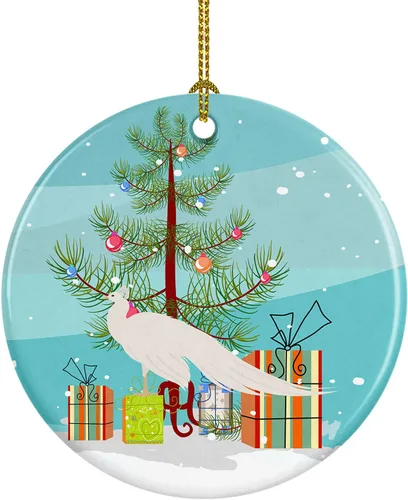 Miniatura 72 de Caroline's Treasures Adorno de cerámica de Navidad pintado o de codorniz chino, decoración colgante de árbol de Navidad verde azulado para el hogar