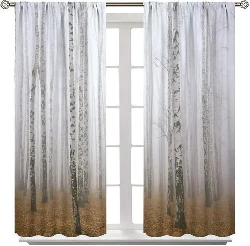 Miniatura 8 de Cortinas de abedul para sala de estar, niebla matutina en otoño, decoración del hogar, 42 x 45 pulgadas de largo