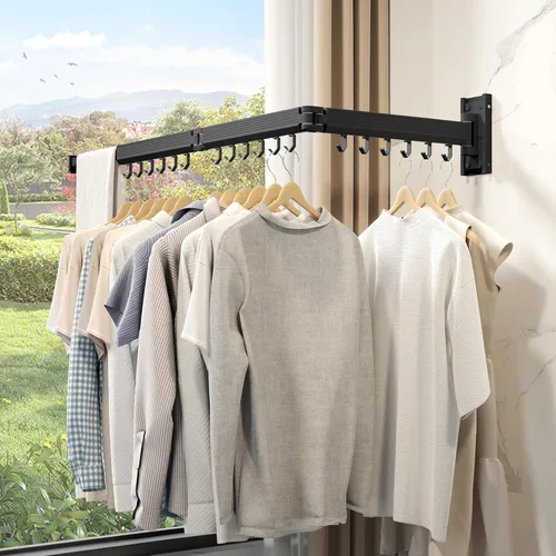 Miniatura 3 de Estante de secado de ropa montado en la pared, estante de secado de ropa plegable, estante de secado plegable retráctil para colgar ropa