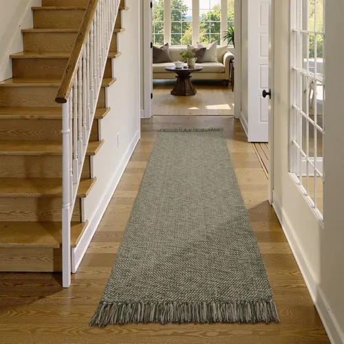 Miniatura 20 de Collive - Tapete de pasillo de cocina, 2 x 4.3 pies, tejido a mano, reversible, lavable, de algodón, color blanco/beige, para baño, pasillo