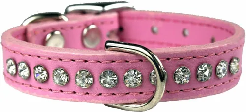Miniatura 28 de Collar de perro de cuero y cristales de OmniPet Signature, cuero de grano de violeta africana de avestruz, se ajusta a un tamaño de cuello de 6"-8