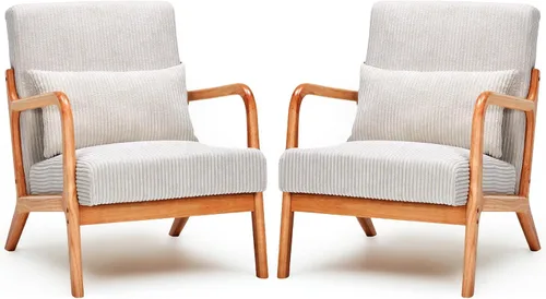Miniatura 12 de Rovibek Silla decorativa tapizada con brazos, sillas decorativas modernas de mediados de siglo con marco de madera, sillas tapizadas con espuma