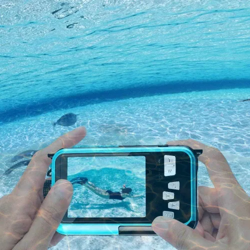 Miniatura 7 de Acuvar Cámara submarina de 48MP con tarjeta de 32 GB – Cámara digital impermeable de 11 pies, selfie de doble pantalla, enfoque automático, cámara
