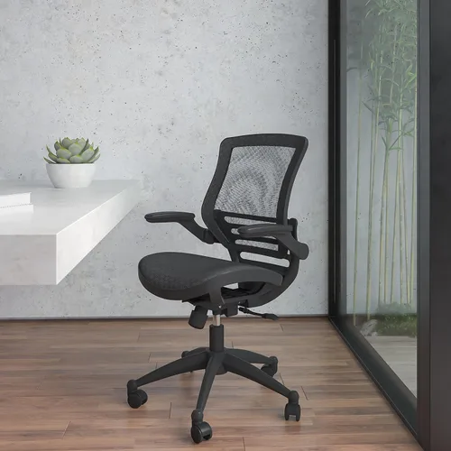 Miniatura 2 de Flash Furniture Warfield Silla de oficina giratoria ejecutiva de malla negra transparente con marco negro y brazos abatibles
