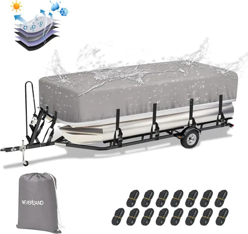 Miniatura 10 de NEVERLAND Cubierta impermeable para bote pontón - 17-20 pies, cubierta de bote resistente de grado marino Oxford, resistente a los rayos UV, con Gris