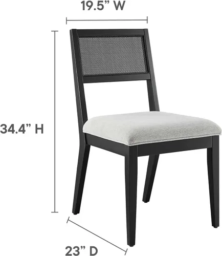 Miniatura 3 de Modway Nimba - Juego de 2 sillas de comedor de madera en tejido jaspeado, color gris claro, sillas de cocina tapizadas con respaldo de ratán Tejido