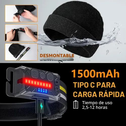 Miniatura 6 de EGUKU Gorro recargable para la cabeza, 1200 lúmenes, gorro brillante con luz, haz ancho de 260°, unisex, 11 modos de iluminación, sombrero con luz