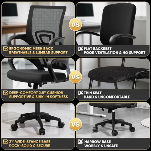 Miniatura 10 de Magshion Silla ergonómica de escritorio de oficina, silla de computadora de malla con respaldo medio, silla giratoria con respaldo transpirable