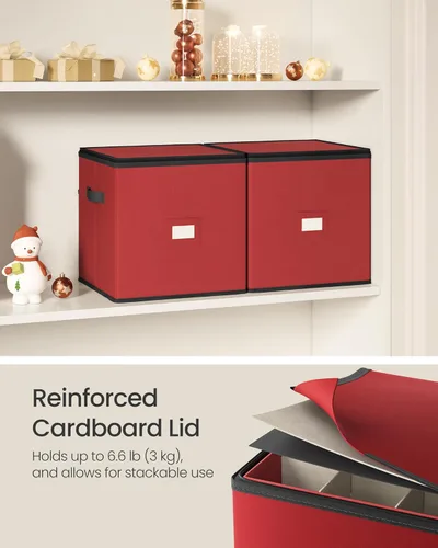 Miniatura 6 de SONGMICS Caja de almacenamiento de adornos navideños, 3 pulgadas 64 ranuras, contenedor de almacenamiento de Navidad apilable con tapa, cremalleras