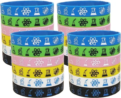 24 pulseras de silicona de goma de ciencia futura científica loca artes de ciencias naturales decoraciones de fiesta de cumpleaños