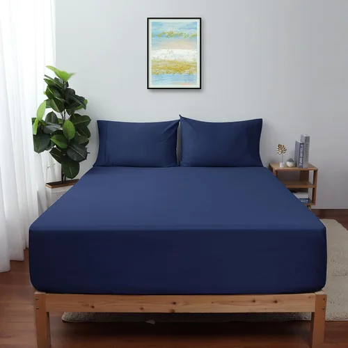 Sábana bajera de tamaño completo solamente azul marino, 100% algodón egipcio 600 hilos, bolsillo profundo de 16" sábana de colchón de algodón