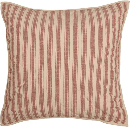 Piper Classics Market Place Funda de Almohada Euro Sham Acolchada con Rayas Ticking Rojas, 26" x 26", Ropa de Cama Estilo Granja Roja y Crema