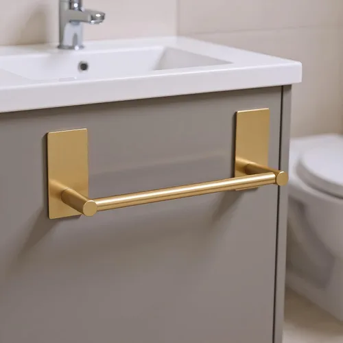 Miniatura 3 de Songtec Barra de Toalla Dorada de 9 Pulgadas, Toallero Adhesivo para Baño Sin Taladro, Soporte de Toalla con Montaje de Cinta de Adhesión Fuerte