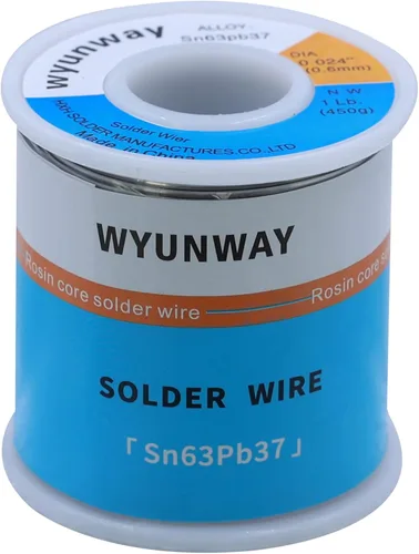 Alambre de soldadura 63/37 Estaño/Plomo con núcleo de colofonia para soldadura eléctrica, peso neto (0.6 (0.024") 450g (1 lb.))