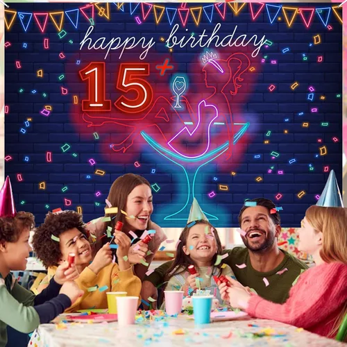 Miniatura 6 de Cartel de neón con texto en inglés «Happy 15» Birthday Girl Happy 15 Birthday Banner «Cheers to 15 años» de tacón alto, maquillaje para decoración