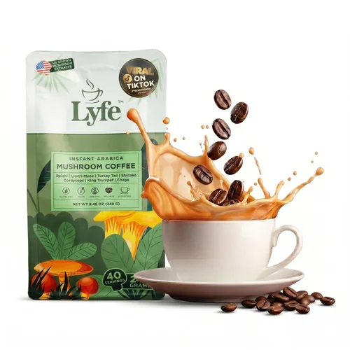 LYFE Café orgánico instantáneo de hongos, 40 porciones: mezcla de café adaptogénico instantáneo con melena de león, chaga, cordyceps, trompeta King,