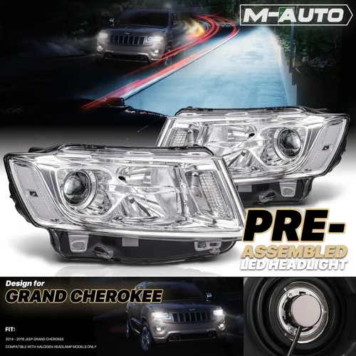 Miniatura 2 de M-AUTO Faros delanteros con bombillas LED premontadas de 6000 K compatibles con Jeep Grand Cherokee 14-16 Pre Facelift, carcasa cromada, esquinas