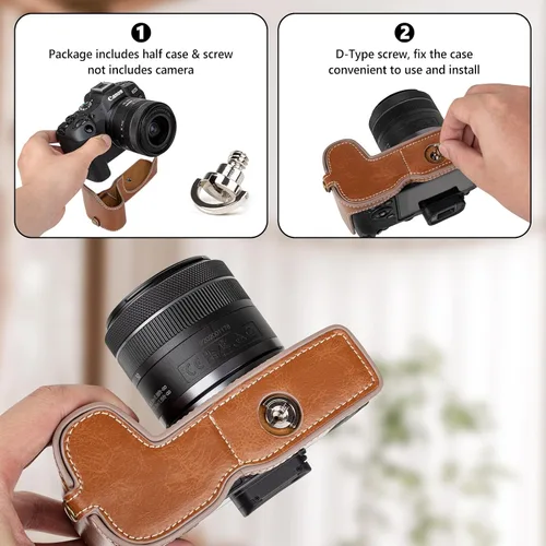 Miniatura 5 de MUZIRI KINOKOO Funda para cámara Canon EOS R8/RP DSLR, estilo retro funda protectora de piel sintética con agarre de mano y diseño inferior de Marrón