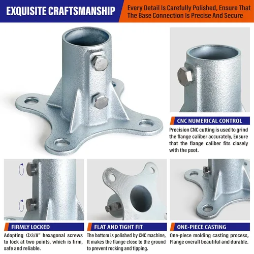 Miniatura 4 de 2Pack 2"(Actual: 1 7/8" DE) Soporte de base de poste de valla de eslabones de cadena con brida galvanizada