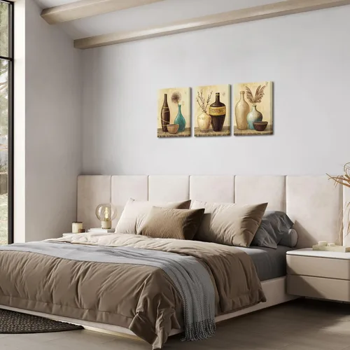 Miniatura 5 de sechars Arte de pared vintage con florero, flores de granja, pintura de hierba de las pampas, lienzo, cuadros de lienzo, arte estético retro marrón