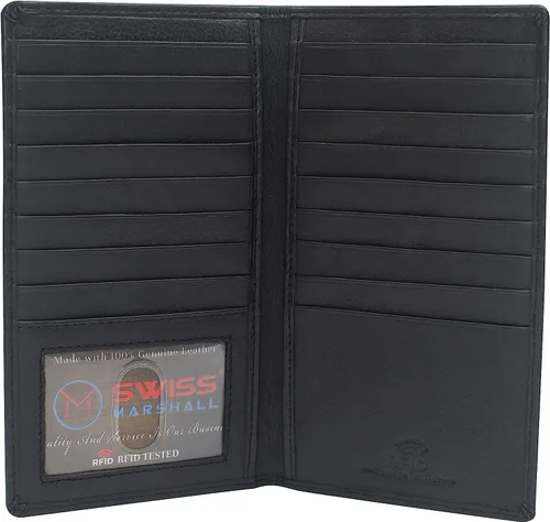 Miniatura 16 de Marshal Billetera de Cuero Bifold con Bloqueo RFID para Hombres y Mujeres Soporte de Cuero Genuino con 19 Ranuras, 2 Compartimentos para Billetes