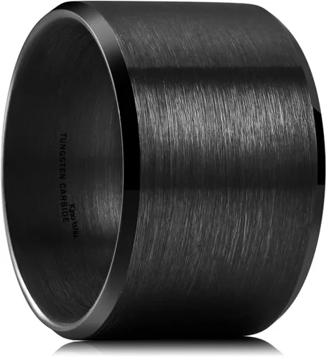 Miniatura 8 de King Will Anillo de boda de tungsteno para hombre, disponible en 15/64 a 25/64 de pulgada (6 a 10 mm), negro/plata, acabado mate, borde pulido
