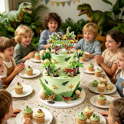 Miniatura 6 de 28 piezas de decoración de pastel de dinosaurio 3D artificiales de bolas verdes y marrones, decoración de pastel de coco artificial para baby