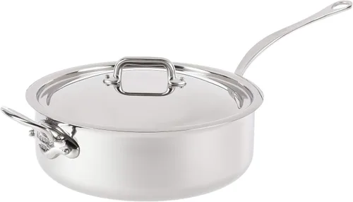 Miniatura 3 de Mauviel M'Cook - Sartén de acero inoxidable pulido de 5 capas con tapa y mango de acero inoxidable fundido, 1.8 cuartos de galón, fabricado