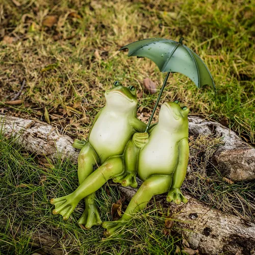 Miniatura 4 de Estatua de jardín de ranas para parejas, decoración de ranas, estatua de jardín de 8.5 x 11 x 6.5 pulgadas