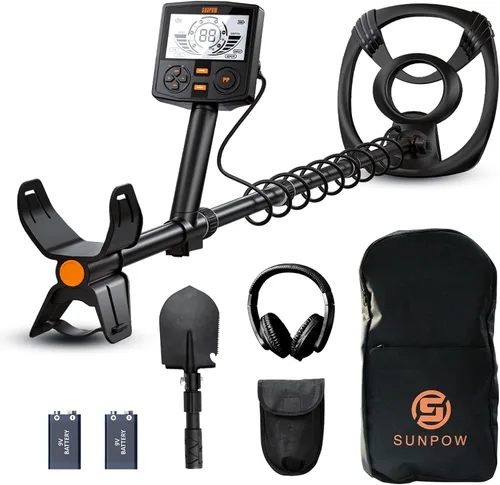 SUNPOW Detector de metales profesional para adultos – Alta precisión con bobina impermeable de 12 pulgadas, 2 pantallas LCD retroiluminadas, chip