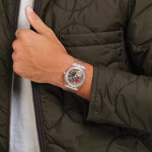 Miniatura 4 de Swatch Nueva correa de plástico de cuarzo BIO-SOURCED para hombre, transparente, reloj casual 18 (Modelo SO29K100) transparente, Transparente