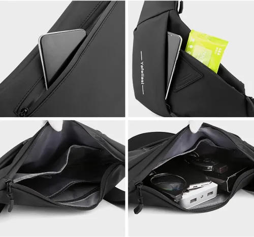 Miniatura 5 de Chiantera - Bolso cruzado pequeño para hombre, mochila de hombro casual para senderismo, viajes, correr, mochila de pecho (negro), Negro