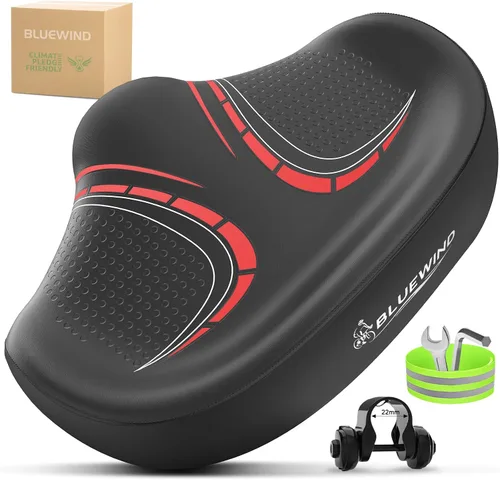 Miniatura 16 de BLUEWIND Nuevo asiento de bicicleta de gran tamaño sin nariz, asiento de bicicleta ancho, diseño de respaldo novedoso para bicicleta eléctrica