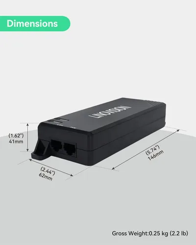 Miniatura 5 de LINOVISION Inyector de POE pasivo Gigabit 90W, inyector PoE de un solo puerto, 10/100/1000Mbps Hi-POE Midspan, inyector para cámara PTZ, teléfono