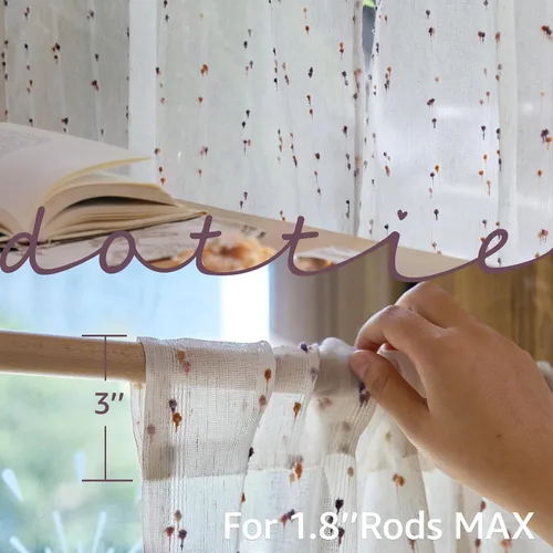 Miniatura 7 de jinchan Cortinas de cenefa para ventanas de 16 pulgadas, coloridos mini pompones, cenefa de cocina de granja, cenefa de gasa semitransparente