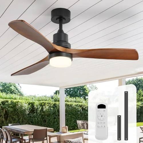 Miniatura 19 de Sofucor Ventiladores de techo de 52 pulgadas, sin luz, ventilador de techo para exteriores con control remoto, motor CC reversible de 3 cuchillas