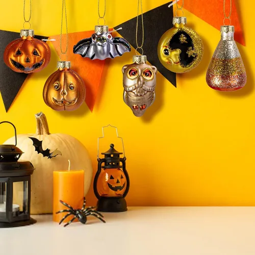 Miniatura 7 de Deloky 6 adornos colgantes de vidrio soplado de Halloween, decoración de Halloween, decoración de árbol de vidrio, adornos de Halloween, murciélago