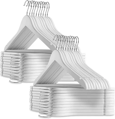 Miniatura 12 de Casafield - 20 Perchas de Traje de Madera de Nogal - Madera de Loto Premium con Muescas y Gancho Giratorio Cromado para Ropa de Vestir, Abrigos
