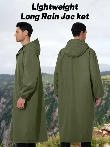 Miniatura 6 de UIQUR Chaqueta impermeable para hombre, ligera, larga, impermeable, rompevientos, ciclismo, correr, senderismo, plegable